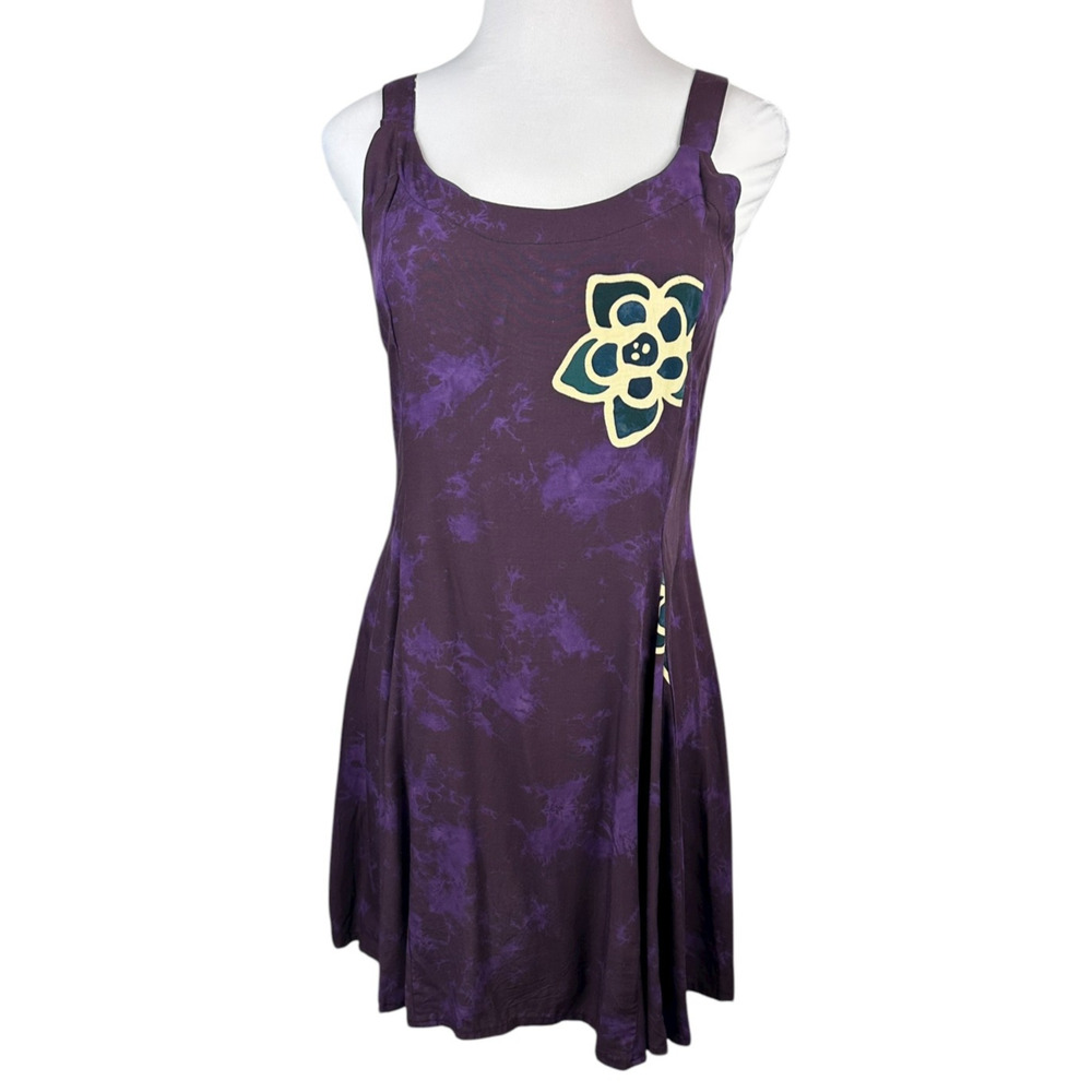 NWT Hary Dary Purple Rayon Sleeveless Dress Large Floral Flowy Beach Vacation - Picture 10 of 12